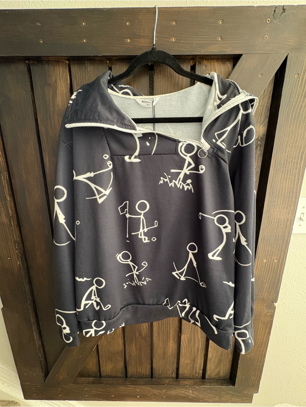 Acegolfs Women’s Black Zip-Up Hoodie with White Stick Figure Print